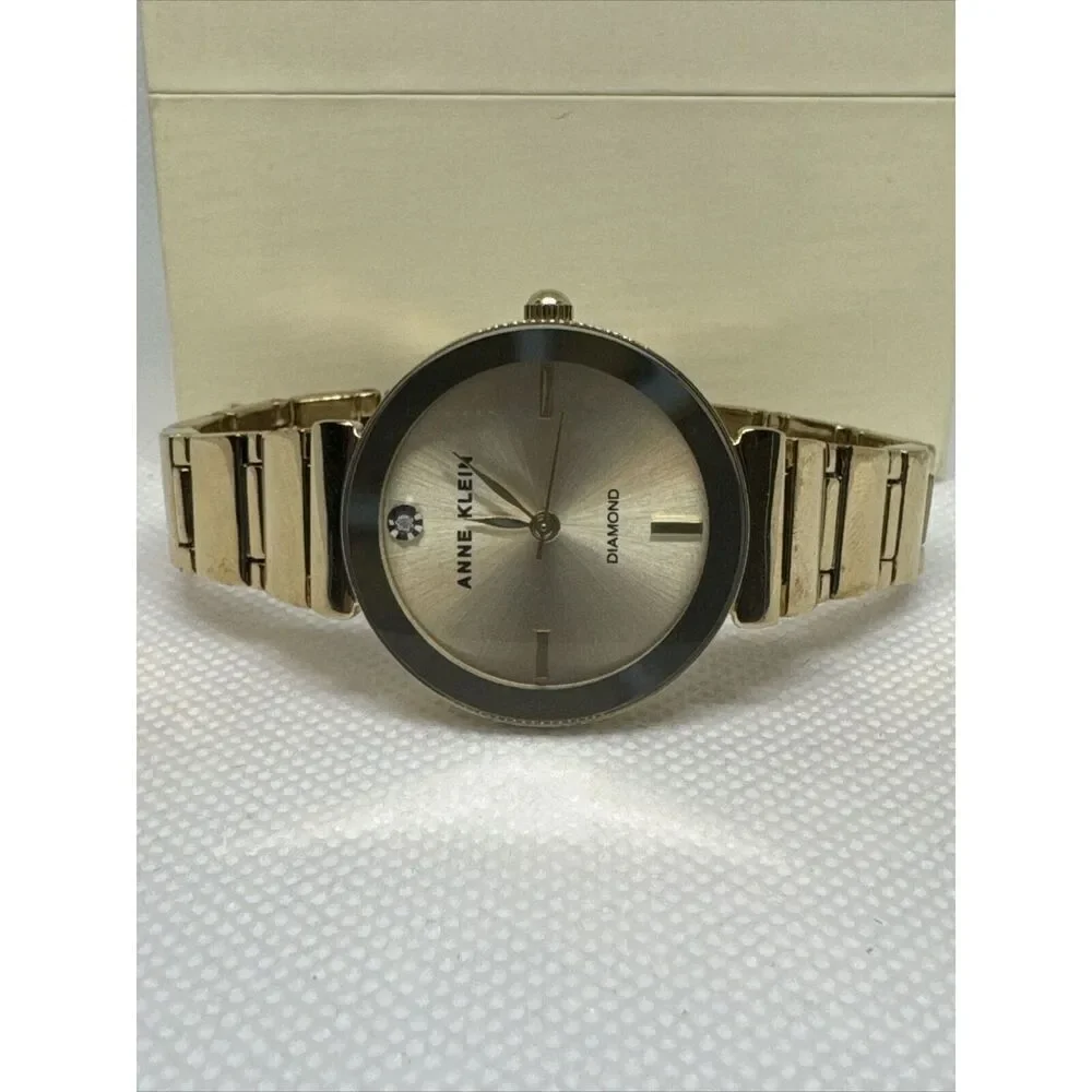 Anne Klein Diamond AK2434 Womens Gold Metal Strap Analog Dial Quartz Watch YAY48
